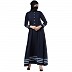 Casual Abaya with striped border- Navy Blue Casual Abaya with striped border- Navy Blue